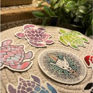 7 Premium Vinyl Waterproof Stickers -SEA TURTLES SHAKA